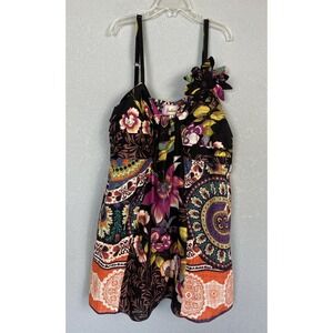 Freelance Babydoll Top Women's L‎ Sleeveless Y2K Style Black Floral Boho Cotton